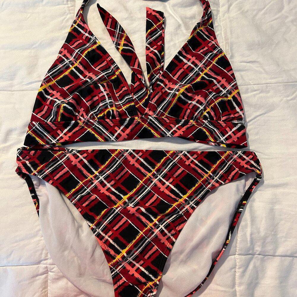 CATALINA - PLAID PINK/RED/BLK 2 - PC. SWIMSUIT SZ. L